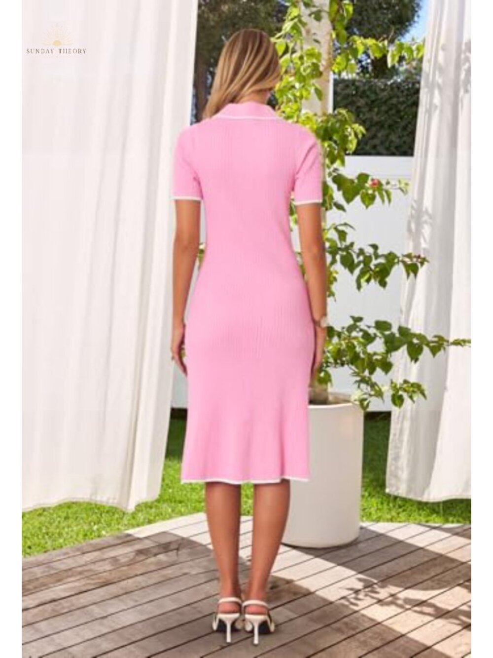 MEROKEETY Womens Ribbed Knit V Neck Bodycon Midi Dress Work